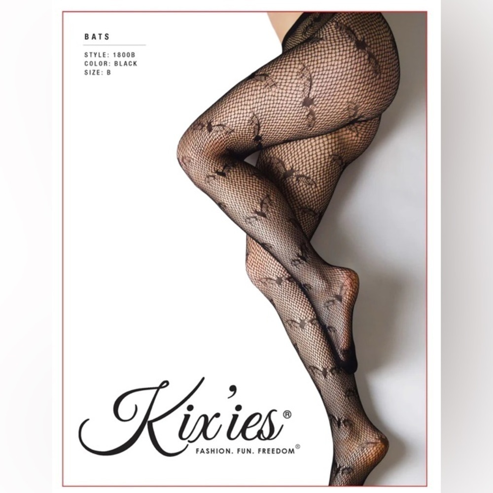 🦋B2G1🦋KIX'IES Full Waisted Dark As Night BAT Pattern  Tights Pantyhose Stockings